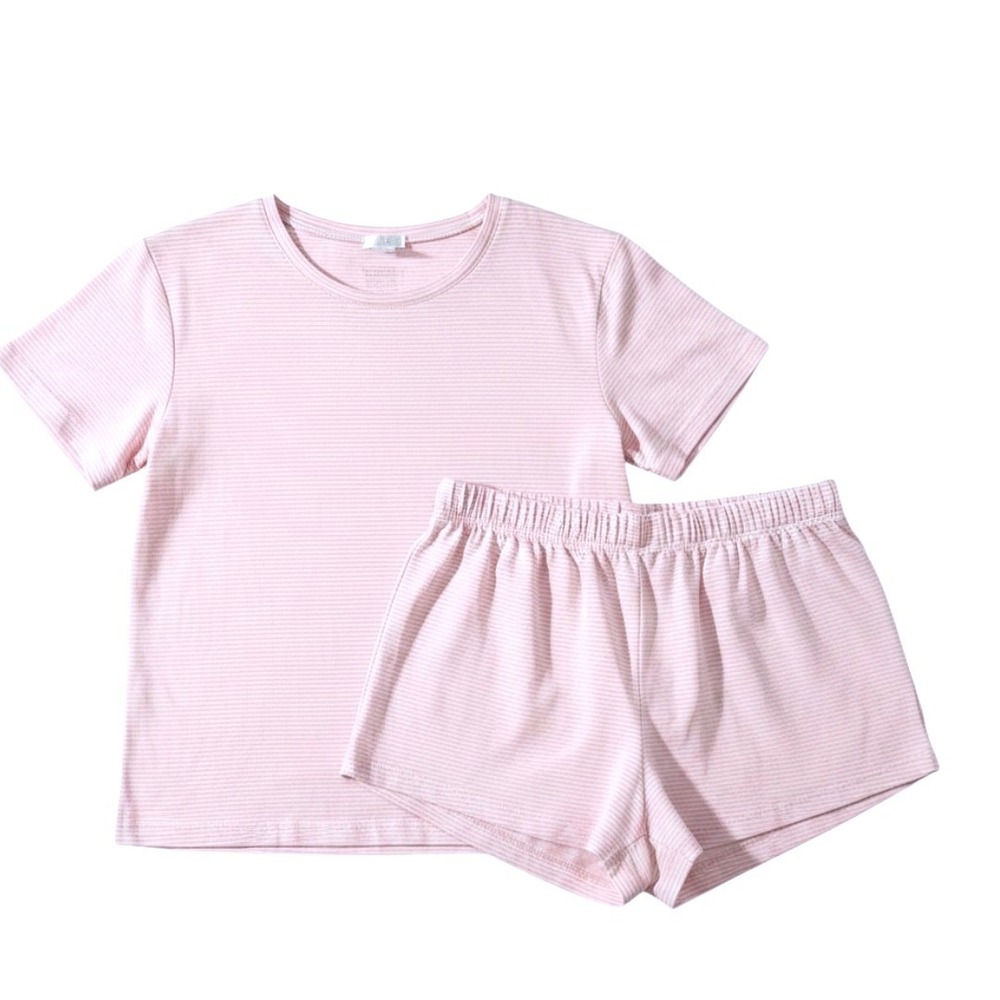 LAKE Womens M Pink White Striped Shorts Pajama Set Lounge Preppy softgirl comfy